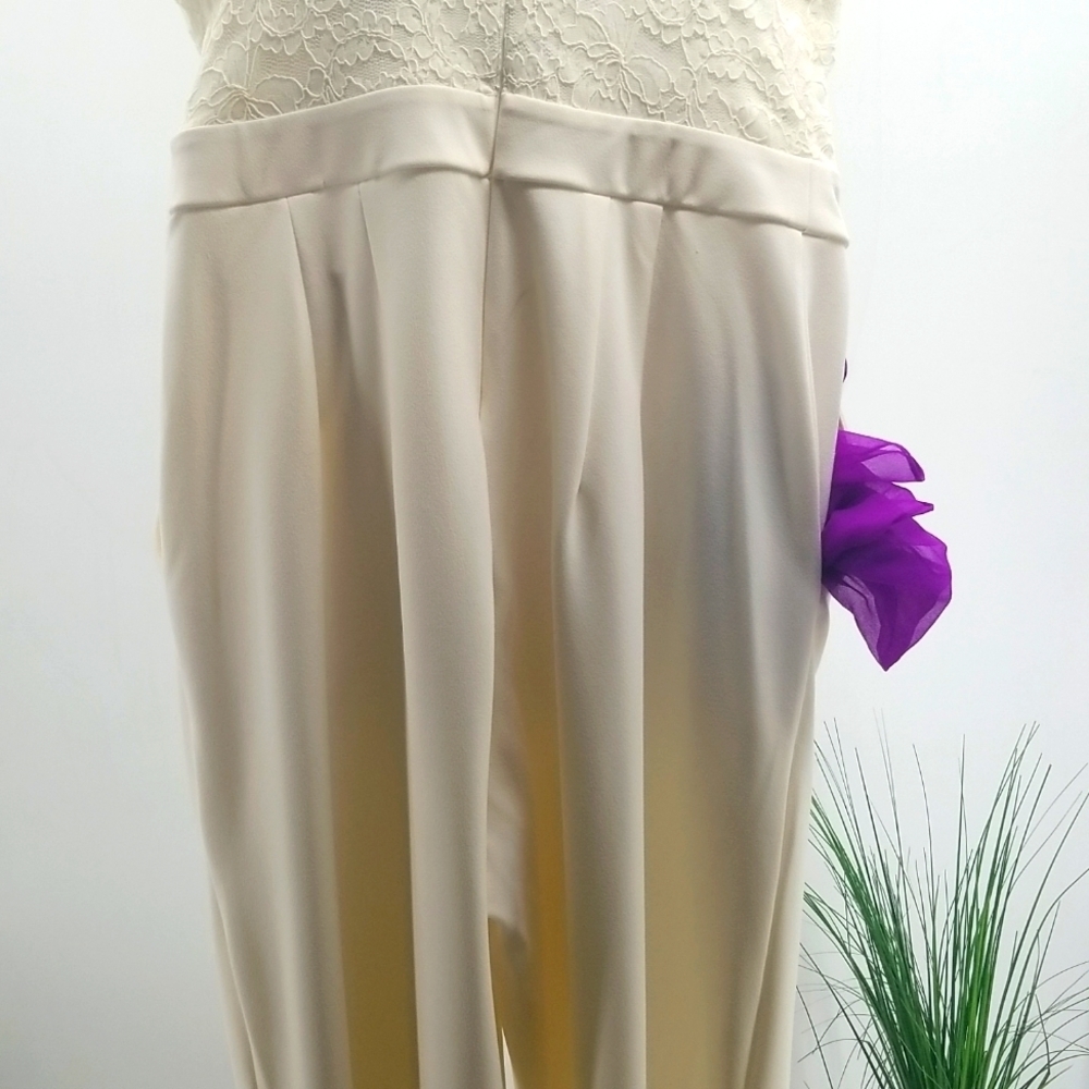 Express Cream Jumpsuit Lace Top Spaghetti Straps & Pockets Jumpsuit - Picture 10 of 15